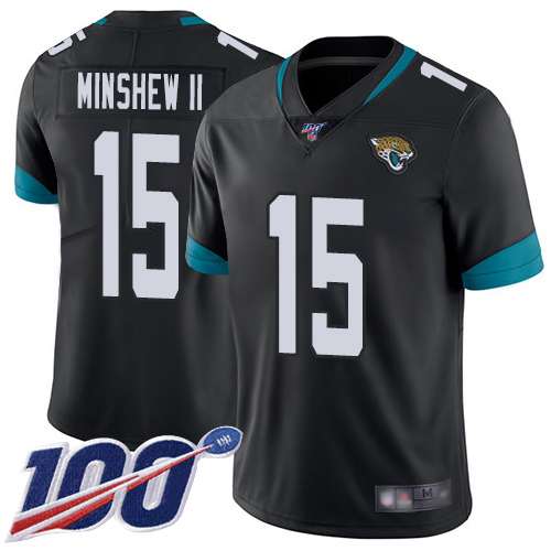 Jacksonville Jaguars #15 Gardner Minshew II Black Team Color Youth Stitched NFL 100th Season Vapor Limited Jersey->youth nfl jersey->Youth Jersey